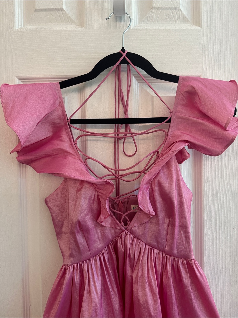 FOR LOVE AND LEMONS Lala Pink Deep V Lace Up Mini Dress Size XS - Picture 4 of 7